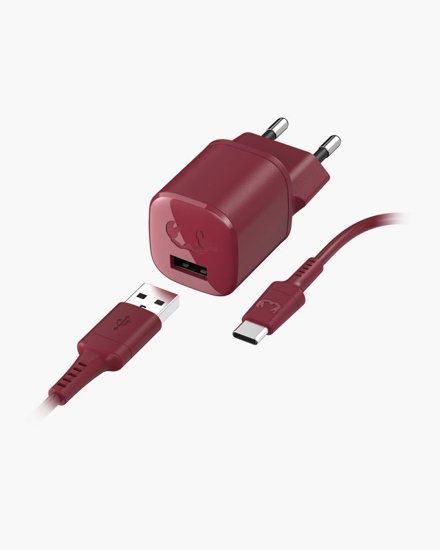 Picture of USB Mini Charger 12W + USB-C Cable 1,5m - Ruby Red - 2WC420RR