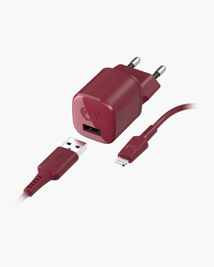 Picture of USB Mini Charger 12W + Apple Lightning Cable 1,5m - Ruby Red - 2WC410RR