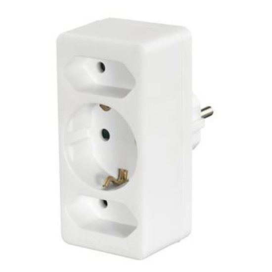 Picture of 3-way Socket Adapter, 1 x Earthed Contact, 2 x Euro, white - 00223215