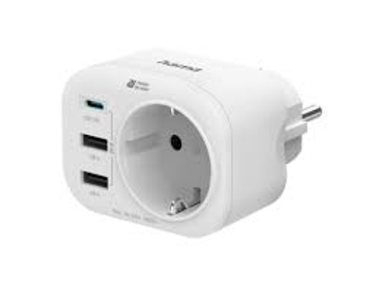 Picture of 4-Way Multi-Adapter for Socket, 1 USB-C PD, 2 USB-A, 1 Earth - 00223342